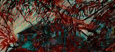Digital collage - Dumfries House through the trees