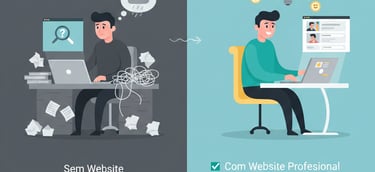 Comparação antes e depois de um freelancer: esquerda mostra freelancer sem website (invisível no Goo