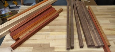 Premium American hardwoods, walnut cherry maple and purple heart, used by Koshur Chaan Woodworking