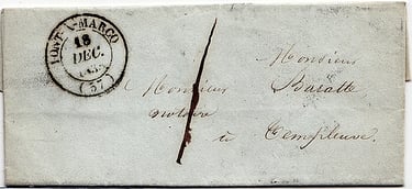 1838: Lettre en port dû de PONT A MARCQ vers TEMPLEUVE taxée à 1 décime.