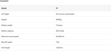 Brand New 3T Electric Forklift specification image