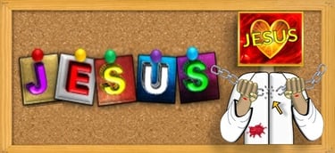 Jesus breaking chains on bulletin board, designed by Debbie Dunn