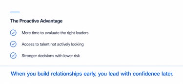 Benefits of proactive executive recruiting and leadership succession planning