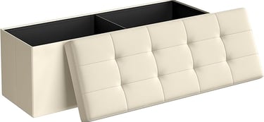 White minimalist bedroom bench with clean lines and storage functionality.