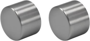 two large round metal knobs with a white background