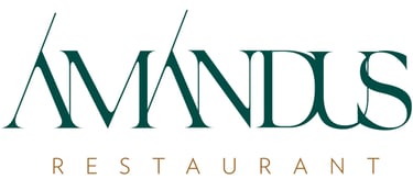 Elegant dark green Amandus Restaurant logo with modern serif typography on a white background.