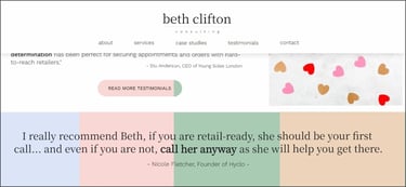 A section of Beth Clifton Consulting's webpage with different colour backgrounds of the same banner