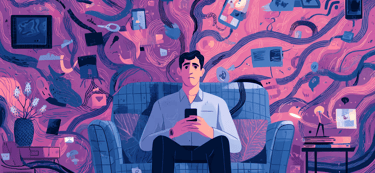 a man sitting on a couch with a cell phone