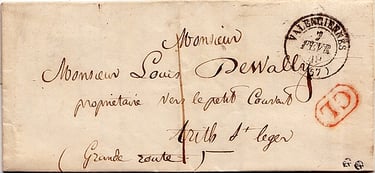1849: Lettre de moins de 7,5 g de VALENCIENNES pour TRITH ST LEGER.
