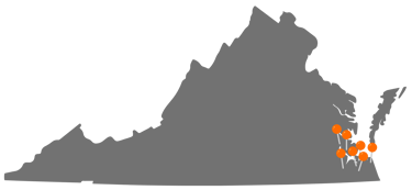 map of virginia with pins in hampton roads