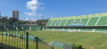 Estádio Brinco de Ouro da Princesa em Campinas durante o dia, vista geral das arquibancadas e gramado.
