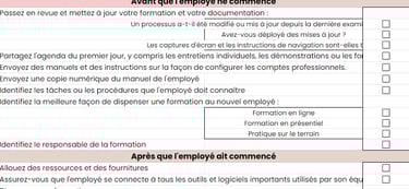 Plan de développement des compétences : modèle checklist de formation d’un nouvel employé