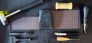 Handcrafted Leather goods. Tools of leather crafts