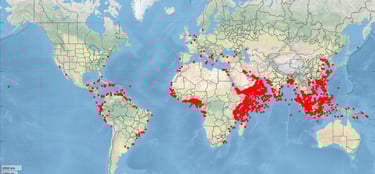 Map of modern piracy hotspots and attack zones