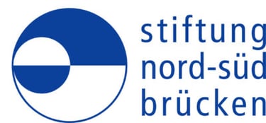 Blue and white logo for Stiftung Nord-Süd-Brücken with a geometric circular icon.