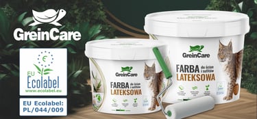 farba, lateksowa, do ścian, do sufitów, ecolabel, ekologiczna, ścieralna, greinplast, greincare