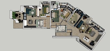 3 d floor plan of two luxurious yet sustainable flats in Chelsea Creek