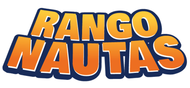 Logotipo oficial do Programa Rangonautas, com letras laranja e contorno azul.