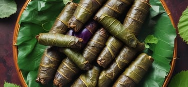  Armenian tolma wrapped in grape leaves, showcasing its vibrant green color.