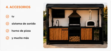 MUCHOS ACCESORIOS A ELEGIR, TV, SISTEMA DE SONIDO, HORNO DE PIZZA