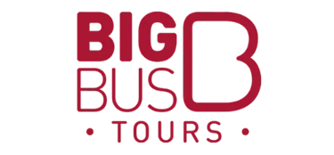 Red Big Bus Tours logo with a stylized letter B icon on a black background for sightseeing tours.