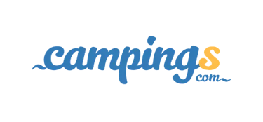 Official Campings.com logo featuring blue script text and a yellow s on a black background.