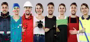 a group of people in various colors of different colors