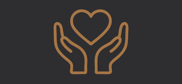 “Icône de deux mains tenant un cœur, symbole de bienveillance et d’accompagnement.”