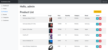 Ecommerce Online Shopping System - Products List