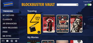 high fi ui screen design for portal featuring on the left menu items and movie choices on right
