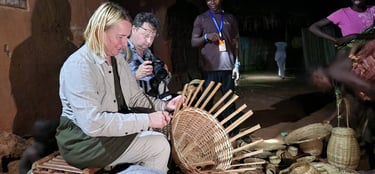 Tourist doing basket Weaving activity in Senegal