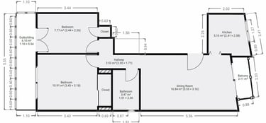 Plano en planta del departamento de 52 m² de 3 ambientes en CABA a remodelar - Distribución original