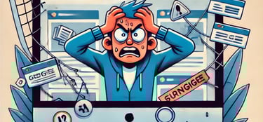 a man with a computer screen showing a cartoonish illustration of a man with a