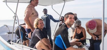 Diver at The Scuba Duka Diving Centre boat Nia about to leave for a diving at the wreck