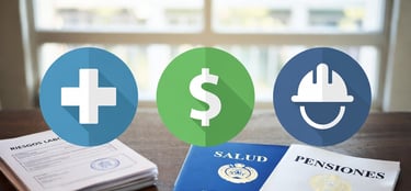 simbolos de seguridad social, salud, pensión, riesgos laborales