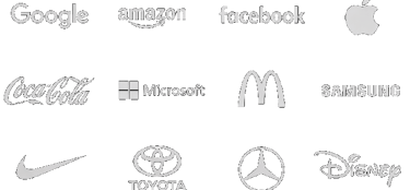 Collection of iconic global brand logos including Google, Apple, Microsoft, and Nike in a minimalist layout.