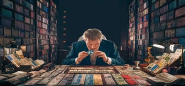 Image of a collector looking at banknotes