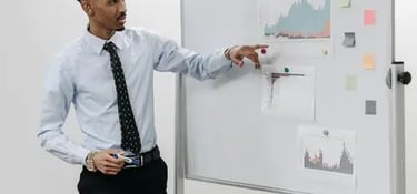 Business professional presenting strategy and execution plan for operational support