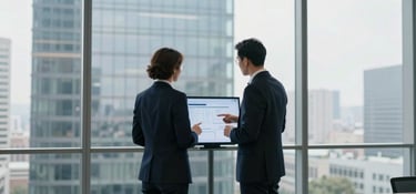 Business professionals coordinating and reviewing progress for partnership follow-ups