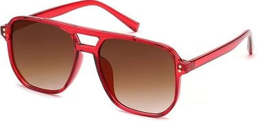 Red oversized aviator sunglasses with brown gradient lenses and a thick acetate frame.