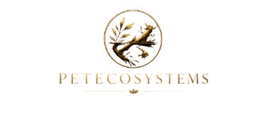 Pet Ecosystems gold logo on black background.