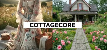 Paisaje y mujer con estética cottagecore