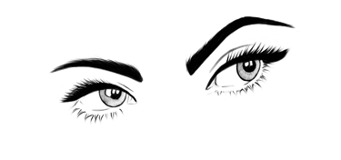 Illustrazione di occhi e sopracciglia femminili per trattamenti PMU permanent make-up
