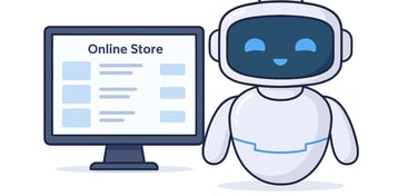 Image of an AI Robot next to a Online Store
