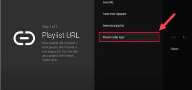 tivimate with xtream codes login menu highlited