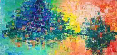 Reflejos, 40×80 cm, reflets et ondulations de lumière sur la surface horizontale de l’eau.