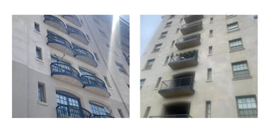 painted balconies on a high rise building