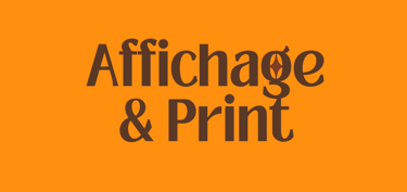 Le terme "Affichage & print" écrit en marron sur fond orange