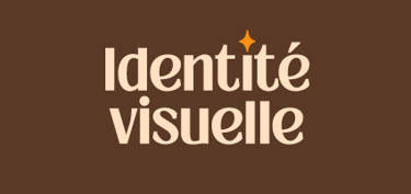 Le terme "Identité visuelle" écrit en couleur crème sur un fond marron