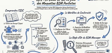 Schema de validation d'un modele IFC par un fichier IDS avec resultats de conformite